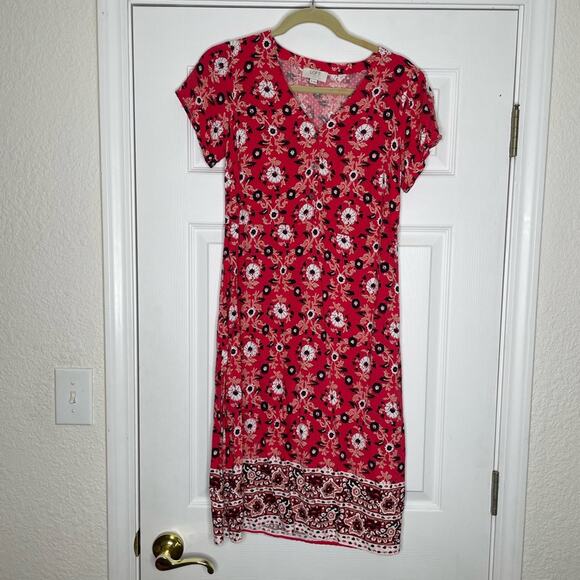 LOFT Red and White V-Neck Midi Sundress size 2 petite - Picture 1 of 5